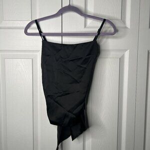 Zara Black Satin Effect Straight Neck Back Bow Sleeveless Top Women's Size Small